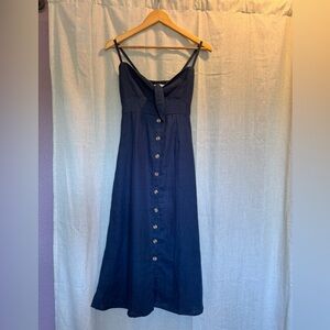 Faithfull the Brand Navy Maxi Dress with Button Detail